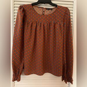 Rust and Blue Patterned Blouse